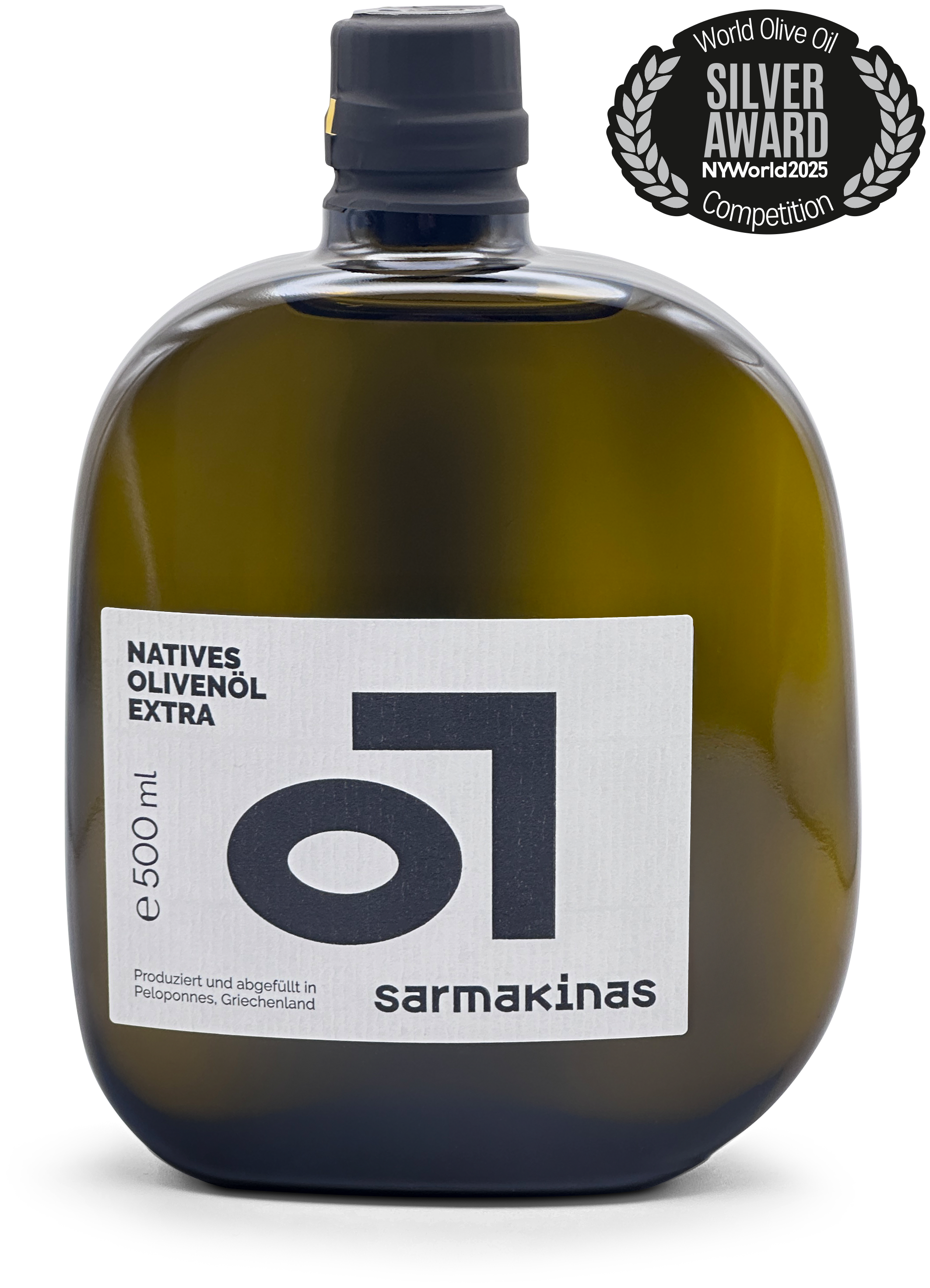 Ansicht unserer 500 ml Flasche Sarmakinas Olivenöl