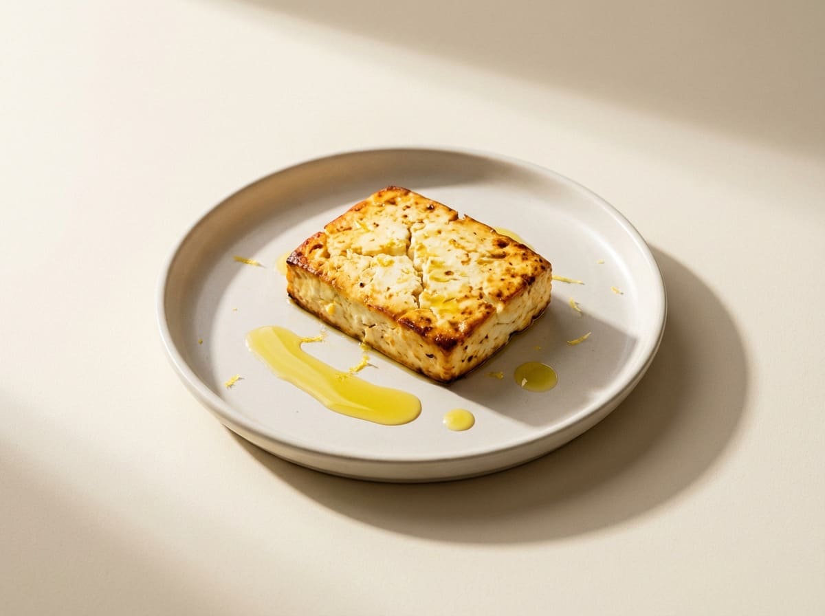 Feta mit Olivenöl-Finish auf einem Teller.